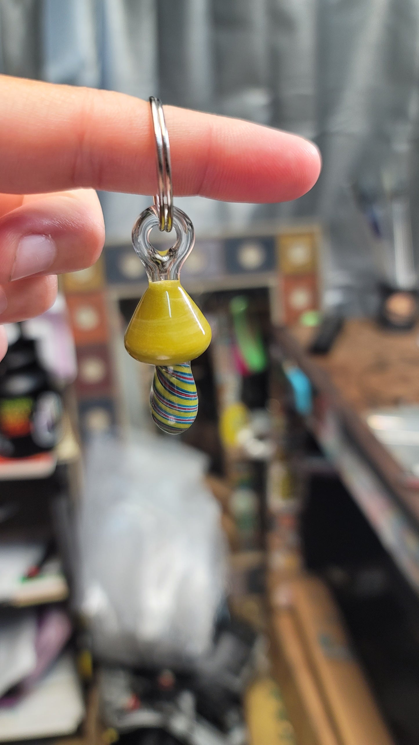 Blue/Yellow Mushroom Keychain