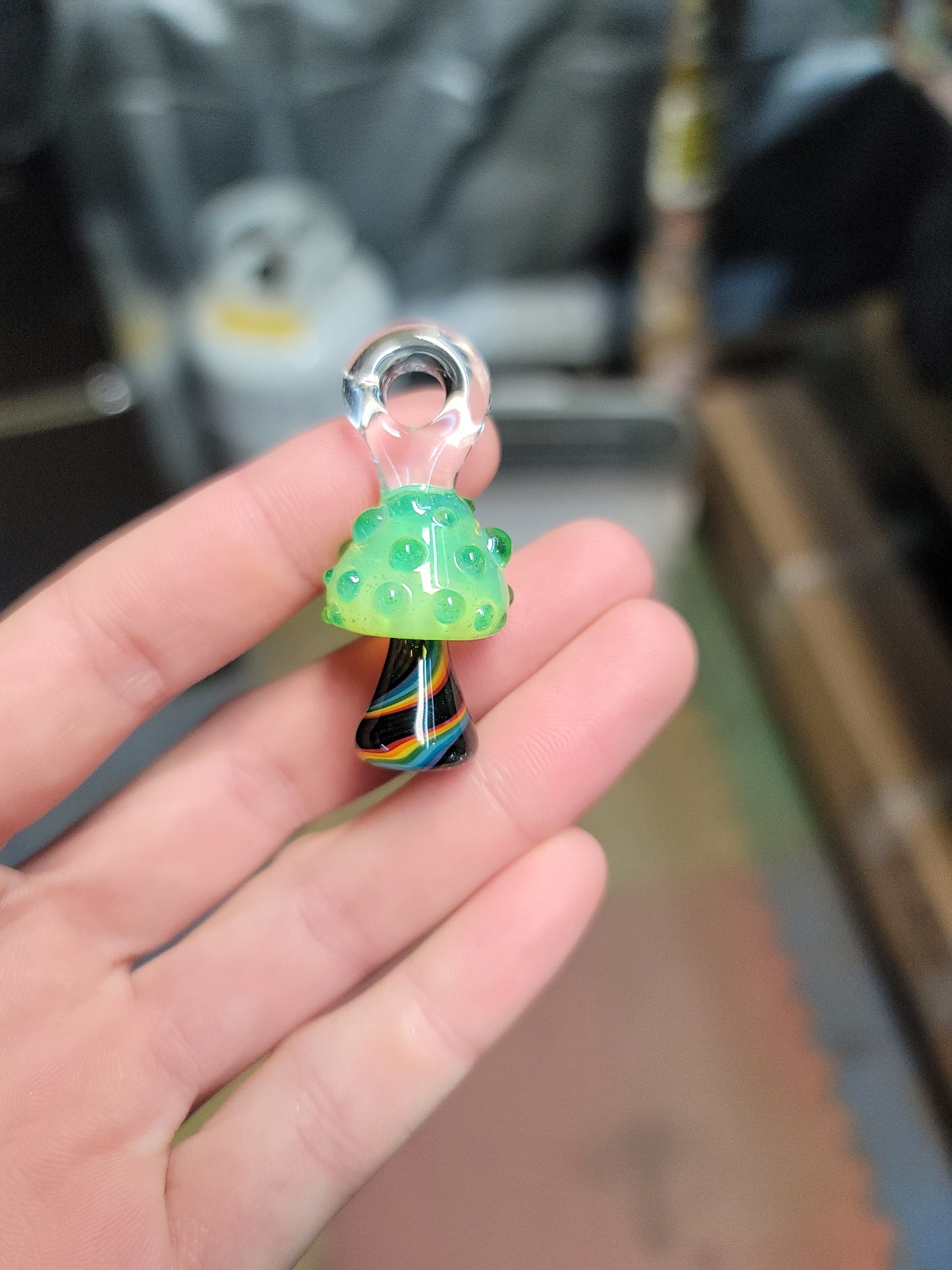 One Rainbow Sparkle Mushroom Pendant made to order