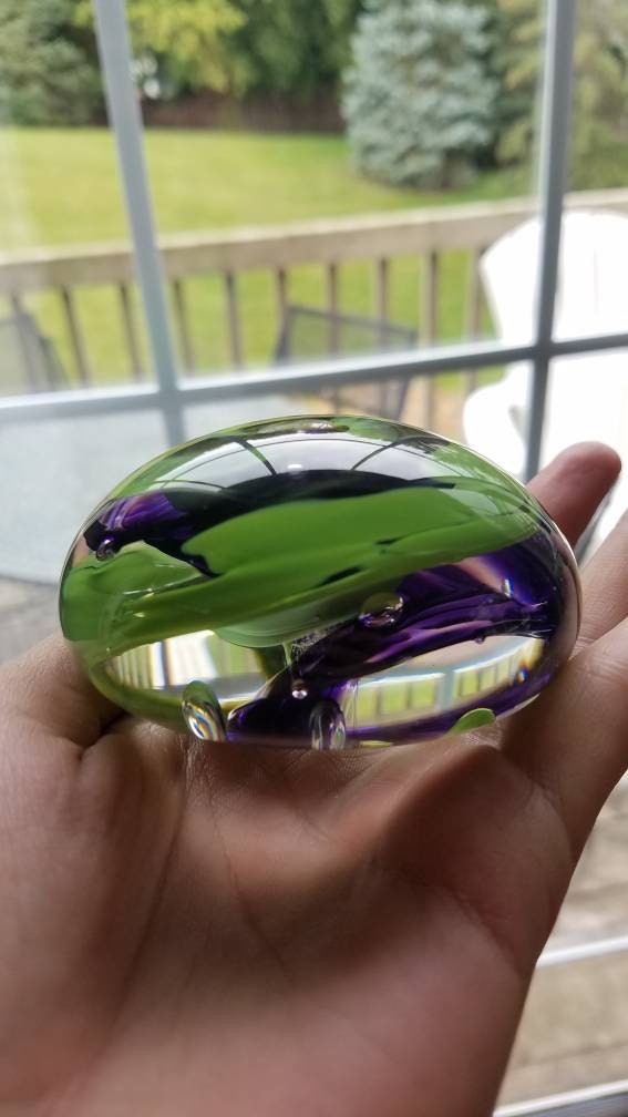 Green and purple paper weight