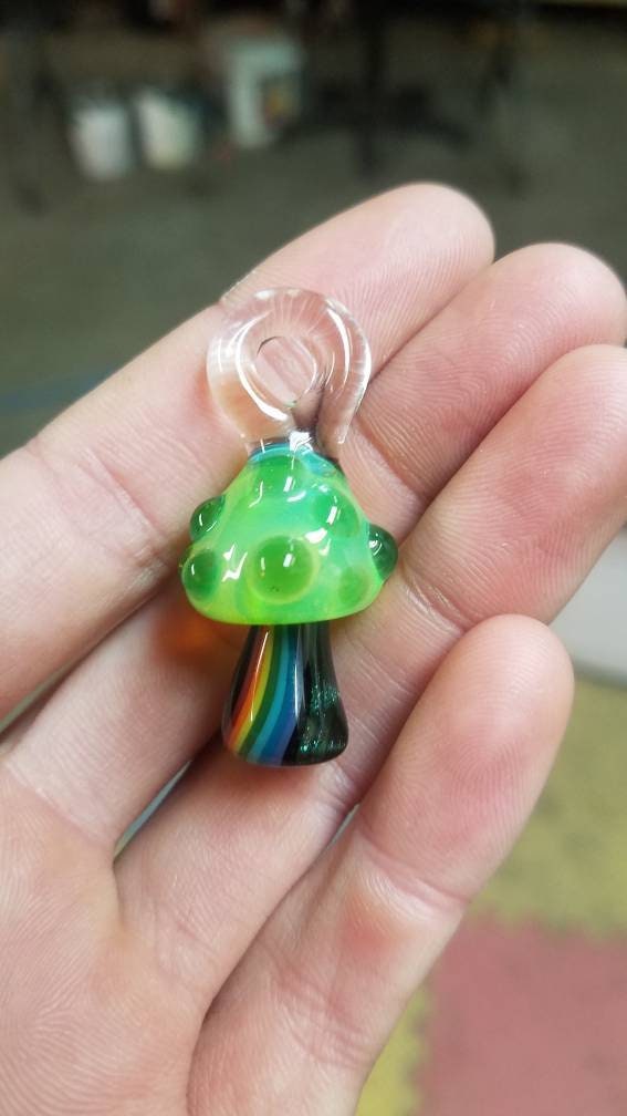 One Rainbow Sparkle Mushroom Pendant made to order