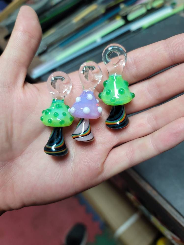 One Rainbow Sparkle Mushroom Pendant made to order